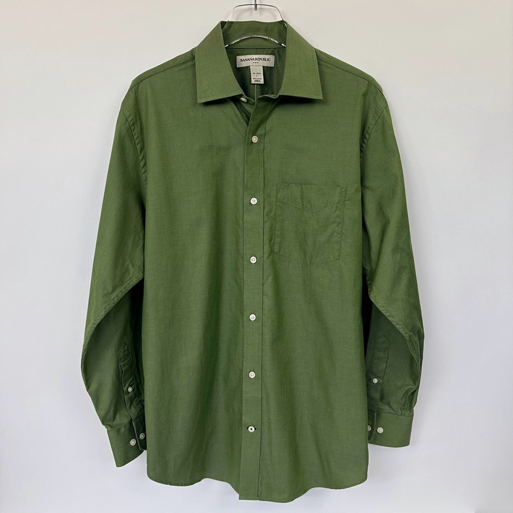 NWT Vtg 2007 Banana Republic Olive Green Cotton Twill Dress Shirt L Y2K Preppy
